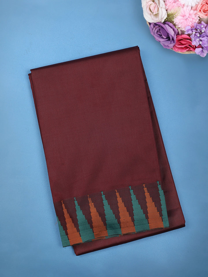 Burgundy Zig-Zag Design Border Soft Silk Saree - Diadem