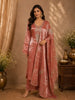 Burnished Copper Peach Sequins Embroidered Design Tissue Silk Salwar Straight Cut salwar Suit with Dupatta