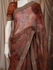 Burnt Cinnamon Brown Floral Woven Design Pure Tissue Silk Fancy Saree with Sequins Border
