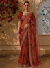 Burnt Cinnamon Brown Floral Woven Design Pure Tissue Silk Fancy Saree with Sequins Border