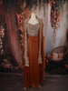 Burnt Copper Brown Floral Zari and Beads Embroidered Design Satin Palazzo Suit with Over Coat