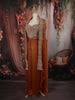 Burnt Copper Brown Floral Zari and Beads Embroidered Design Satin Palazzo Suit with Over Coat