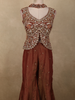 Burnt Copper Brown Sequin and Zardozi Embroidered Design Net Palazzo Suit with Choker Dupatta