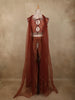 Burnt Copper Brown Sequin and Zardozi Embroidered Design Net Palazzo Suit with Choker Dupatta