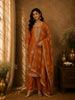 Burnt Copper Orange Heavy Sequins Embroidered Design Tissue Silk Palazzo Suit with Dupatta