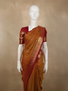 Mustard Yellow Mini Checked Zari Woven Design Pure Kanchipuram Silk Saree with Contrast Floral Zari Border