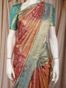 Burnt Copper Pink Floral Woven Design Pure Kanchipuram Silk Saree with Contrast Zari Border