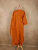 Burnt Marigold Orange Floral Thread Embroidered Design Cotton Salwar Suit with Dupatta