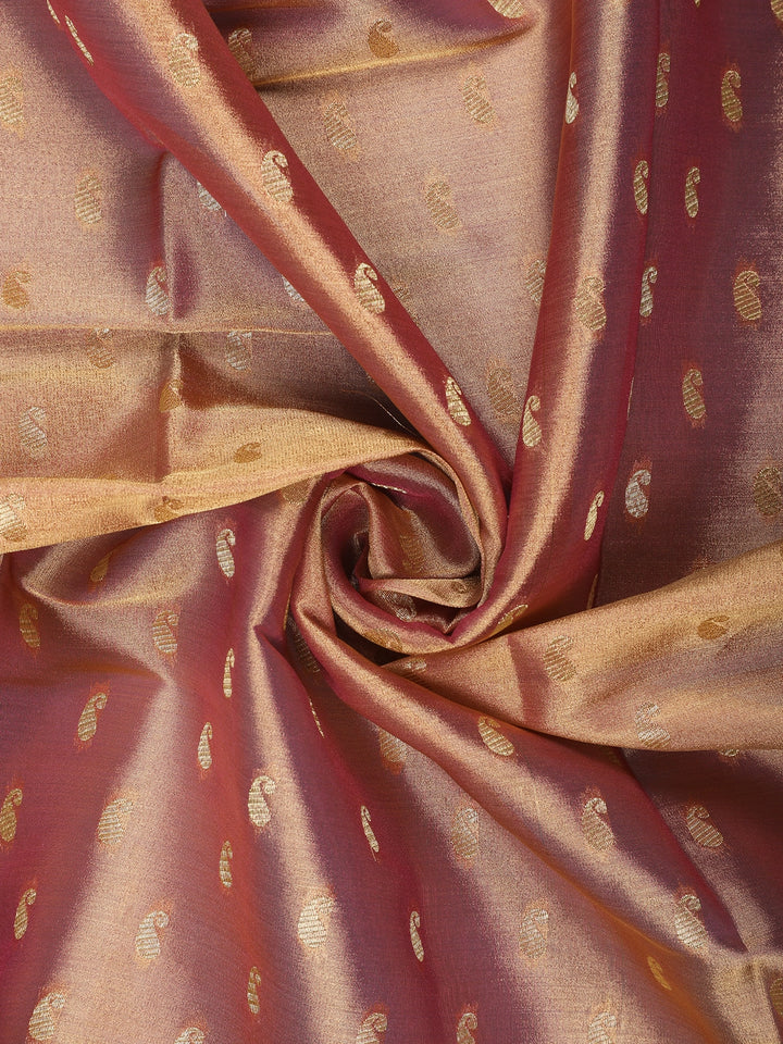 Burnt Maroon Floral Brocade Design Tissue Saree - Diadem