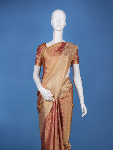Burnt Maroon Floral Brocade Design Tissue Saree - Diadem