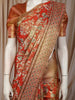 Burnt Orange Floral And Elephant Motif Zari Woven Design Pure Kanchipuram Silk Saree with Zari Border