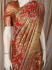 Burnt Orange Floral And Elephant Motif Zari Woven Design Pure Kanchipuram Silk Saree with Zari Border