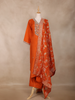 Burnt Orange Floral Design Semi Silk Straight Cut Salwar Suit