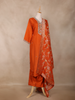 Burnt Orange Floral Design Semi Silk Straight Cut Salwar Suit