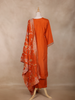 Burnt Orange Floral Design Semi Silk Straight Cut Salwar Suit