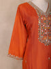 Burnt Orange Floral Design Semi Silk Straight Cut Salwar Suit