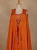 Burnt Orange Floral Embroidered Crepe Silk Skirt Top