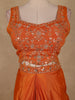 Burnt Orange Floral Embroidered Crepe Silk Skirt Top
