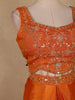 Burnt Orange Floral Embroidered Crepe Silk Skirt Top