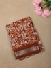 Burnt Orange Floral Printed Design Linen Cotton Casual Wear Saree