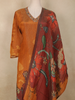 Burnt Orange Floral Printed Design Tissue Straight Cut Salwar Suit with Dupatta