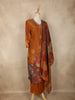 Burnt Orange Floral Printed Design Tissue Straight Cut Salwar Suit with Dupatta