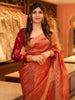 Burnt Orange Floral Sequins Embroidered Design Pure Tissue Silk Party Wear Saree with Velvet Blouse Material