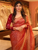 Burnt Orange Floral Sequins Embroidered Design Pure Tissue Silk Party Wear Saree with Velvet Blouse Material