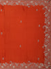 Burnt Orange Floral Sequins Embroidered Satin Saree