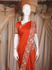 Burnt Orange Floral Sequins Embroidered Satin Saree