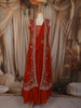 Burnt Orange Rust Floral Embroidered Design Georgette Lehenga with Over Coat