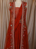 Burnt Orange Rust Floral Embroidered Design Georgette Lehenga with Over Coat