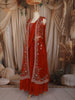 Burnt Orange Rust Floral Embroidered Design Georgette Lehenga with Over Coat