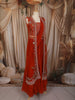 Burnt Orange Rust Floral Embroidered Design Georgette Lehenga with Over Coat