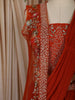 Burnt Orange Rust Floral Embroidered Design Georgette Lehenga with Over Coat