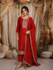 Burnt Orange Floral Zari Embroidered Design Silk Straight Cut Salwar Suit with Dupatta