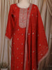 Burnt Orange Floral Zari Embroidered Design Silk Straight Cut Salwar Suit with Dupatta