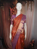 Burnt Orange Floral Zari Woven Design Pure Kanchipuram Silk Saree with Contrast Zari Border
