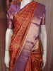 Burnt Orange Floral Zari Woven Design Pure Kanchipuram Silk Saree with Contrast Zari Border