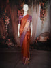 Burnt Orange Floral Zari Woven Design Pure Kanchipuram Silk Saree with Contrast Zari Border