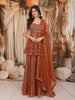 Burnt Orange Heavy Sequins and Beads Embroidered Design Net Fancy Peplum Palazzo Suit with Matching Dupatta
