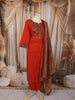 Burnt Orange Kalamkari Printed Design Cotton Straight Cut Salwar Suit with Dupatta