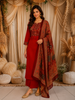 Burnt Orange Kalamkari Printed Design Cotton Straight Cut Salwar Suit with Dupatta