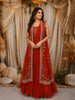 Burnt Orange Rust Floral Embroidered Design Georgette Lehenga with Over Coat