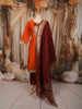 Burnt Orange Traditional Zari Woven Design Semi Silk Straight Cut Salwar Suit with Contrast Dupatta