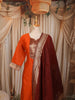 Burnt Orange Traditional Zari Woven Design Semi Silk Straight Cut Salwar Suit with Contrast Dupatta