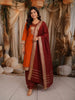 Burnt Orange Traditional Zari Woven Design Semi Silk Straight Cut Salwar Suit with Contrast Dupatta