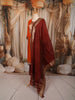 Burnt Orange Traditional Zari Woven Design Semi Silk Straight Cut Salwar Suit with Contrast Dupatta