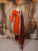 Burnt Orange Traditional Zari Woven Design Semi Silk Straight Cut Salwar Suit with Contrast Dupatta