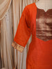 Burnt Orange Traditional Zari Woven Design Semi Silk Straight Cut Salwar Suit with Contrast Dupatta